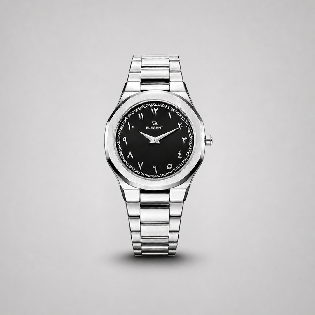 Elegant Silver Steel Edition Midnight Black Dial