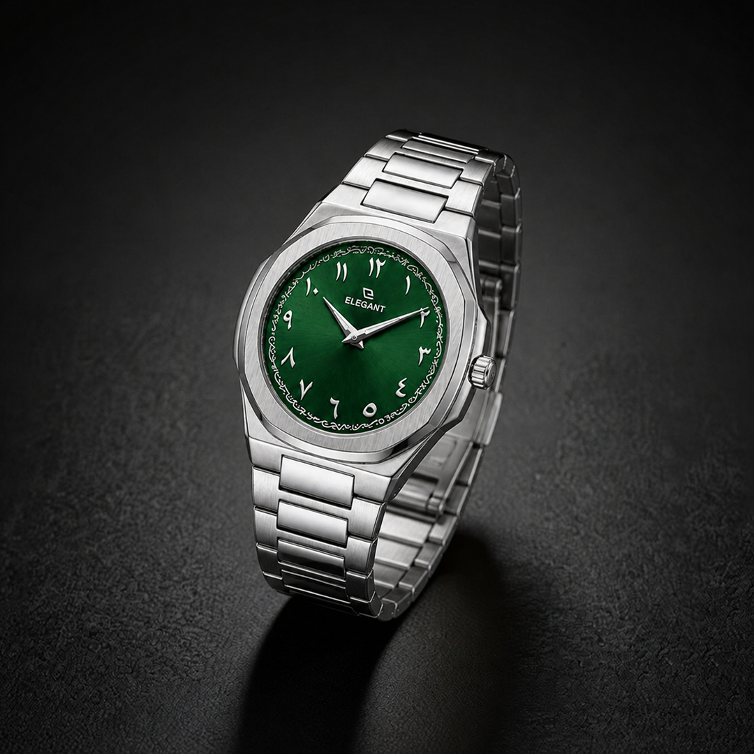 Elegant Silver Steel Edition Green Dial