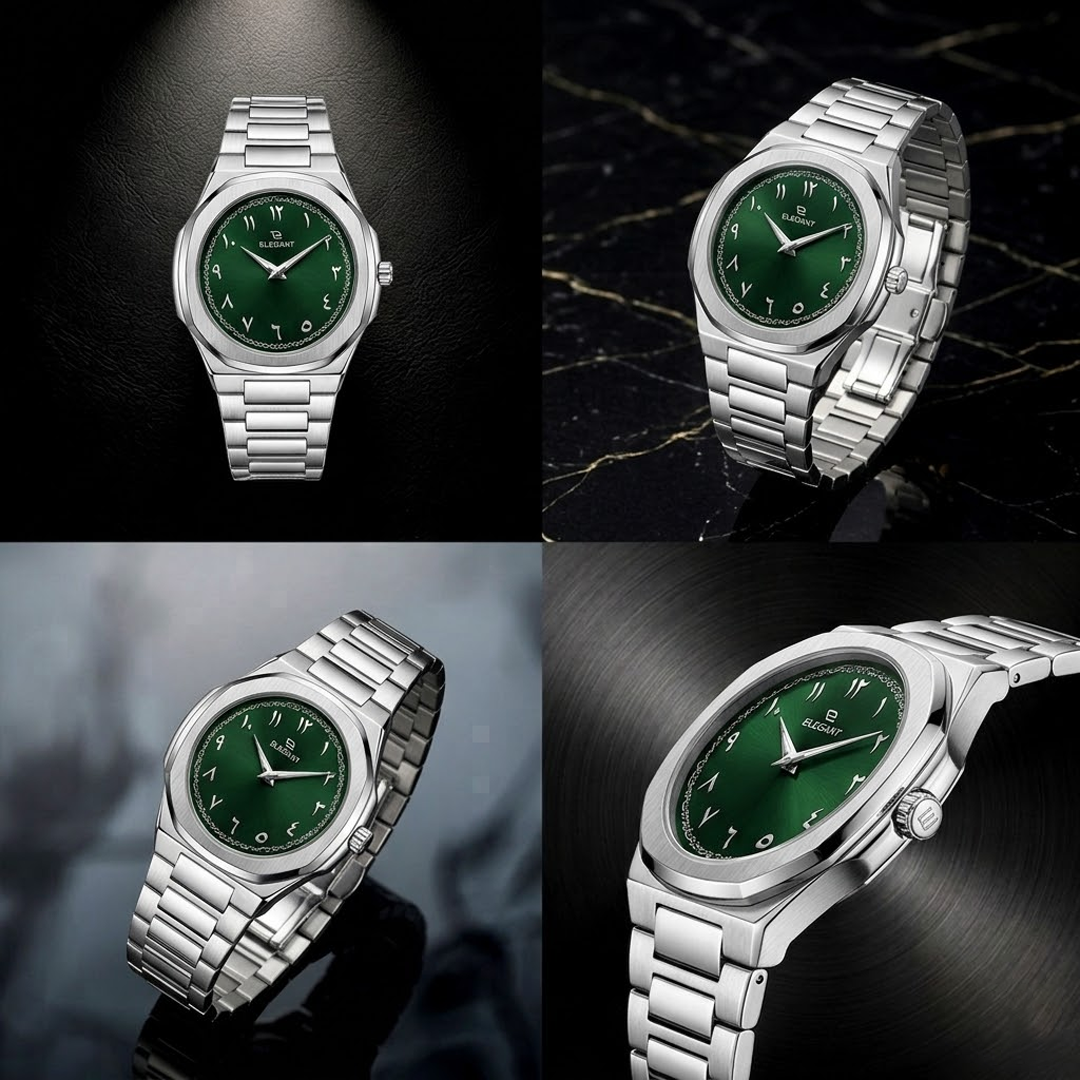 Elegant Silver Steel Edition Green Dial