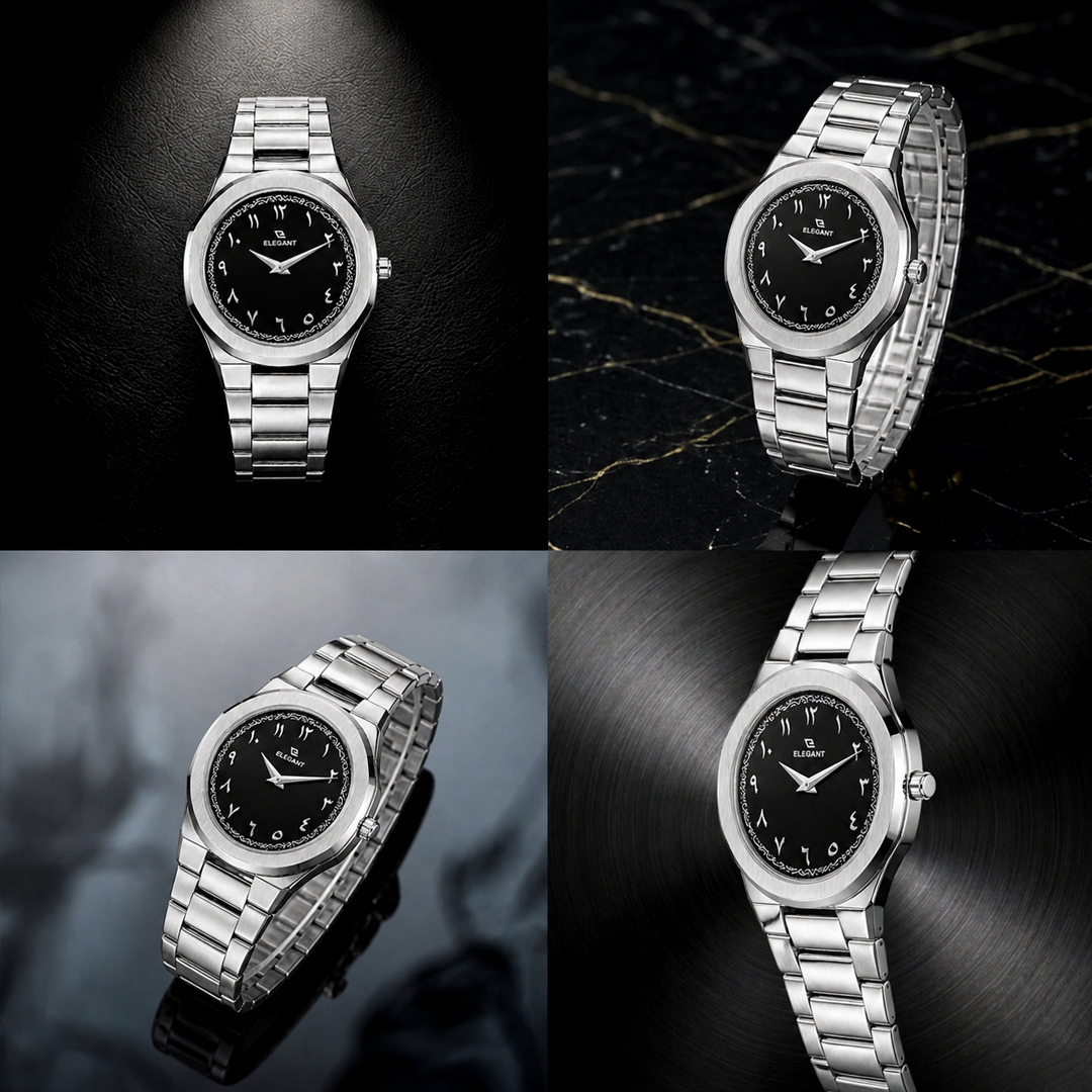 Elegant Silver Steel Edition Midnight Black Dial